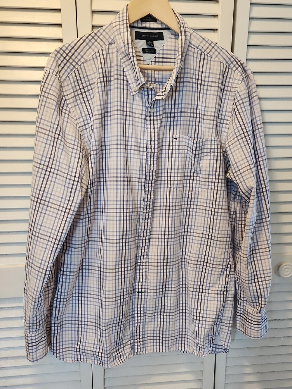 Tommy Hilfiger White and Blue Plaid Button-Down Shirt